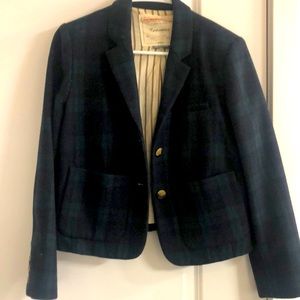 Navy green plaid wool blazer